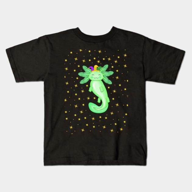 Axolotl celebrating Mardi Gras Kids T-Shirt by Purrfect